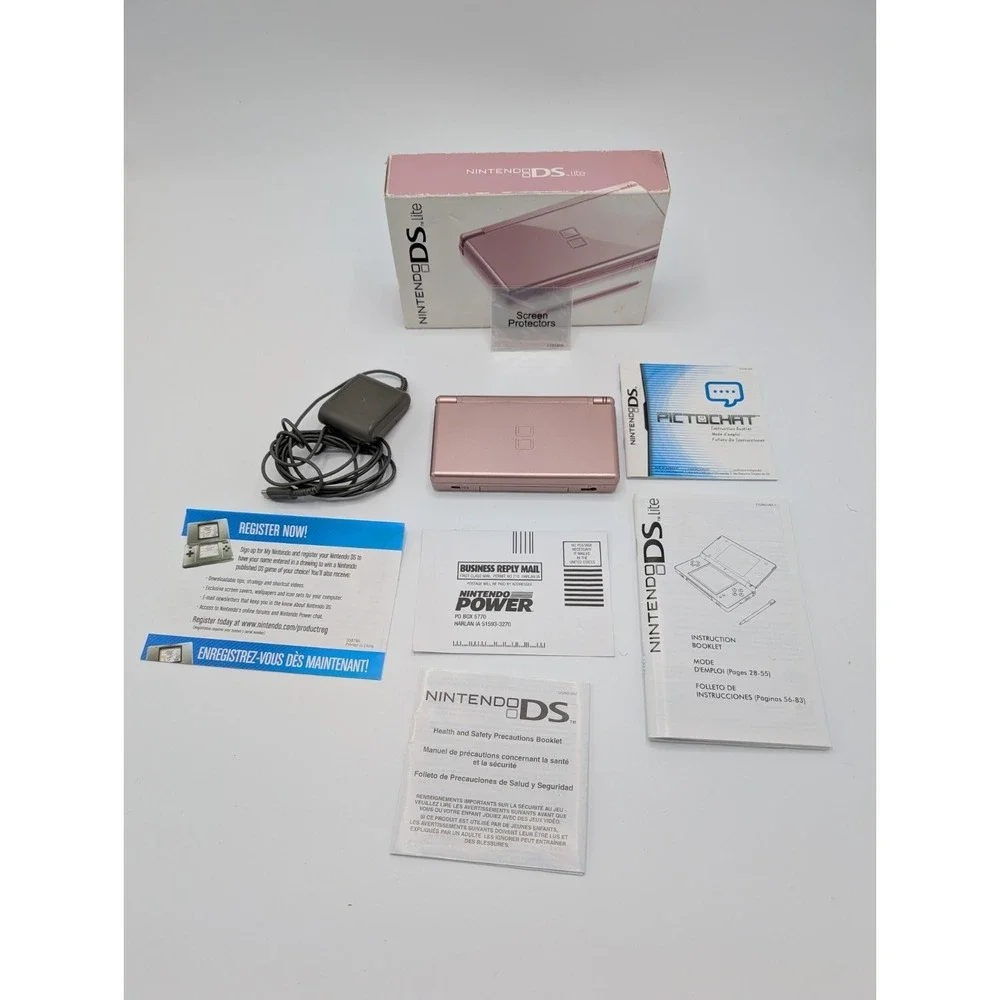 Nintendo DS Lite Coral Pink Console Complete In Box CIB Charger Manual Tested
